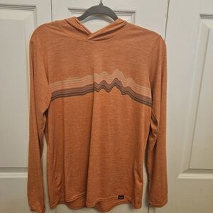 Patagonia Women’s Rust Orange Hooded Long-Sleeve Top with Striped Wave